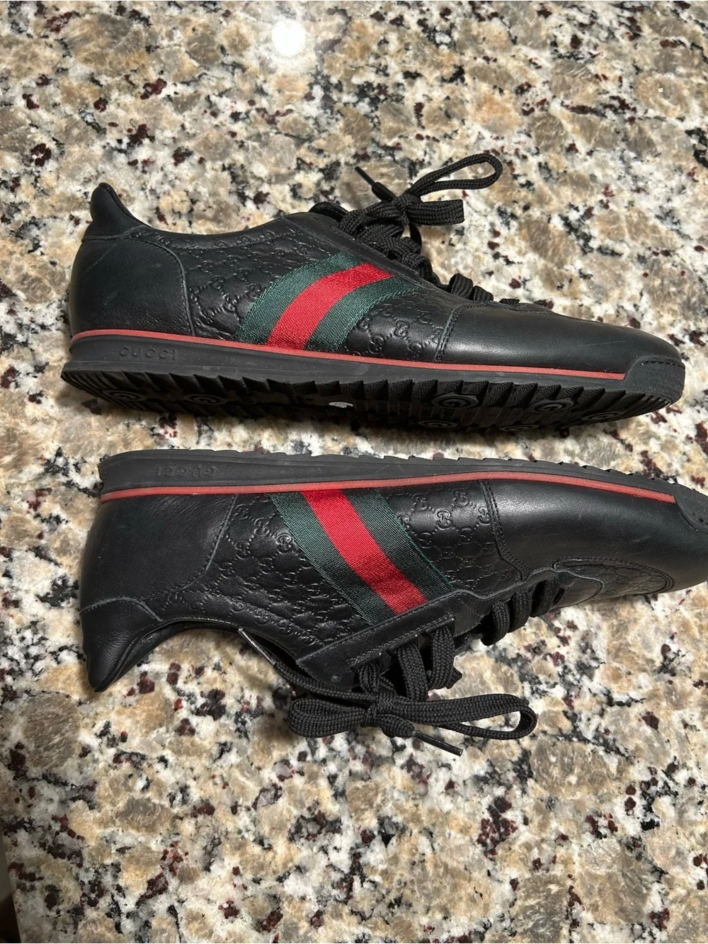 Gucci Leather Web Sneaker 'Black' , 233334 Size 10.5G